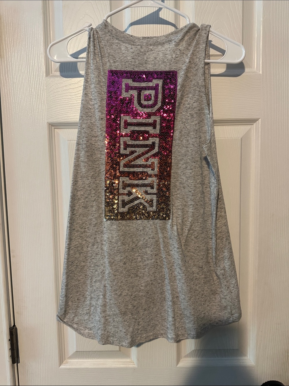 Victoria's Secret PINK Gray Sequin Logo Muscle Tank